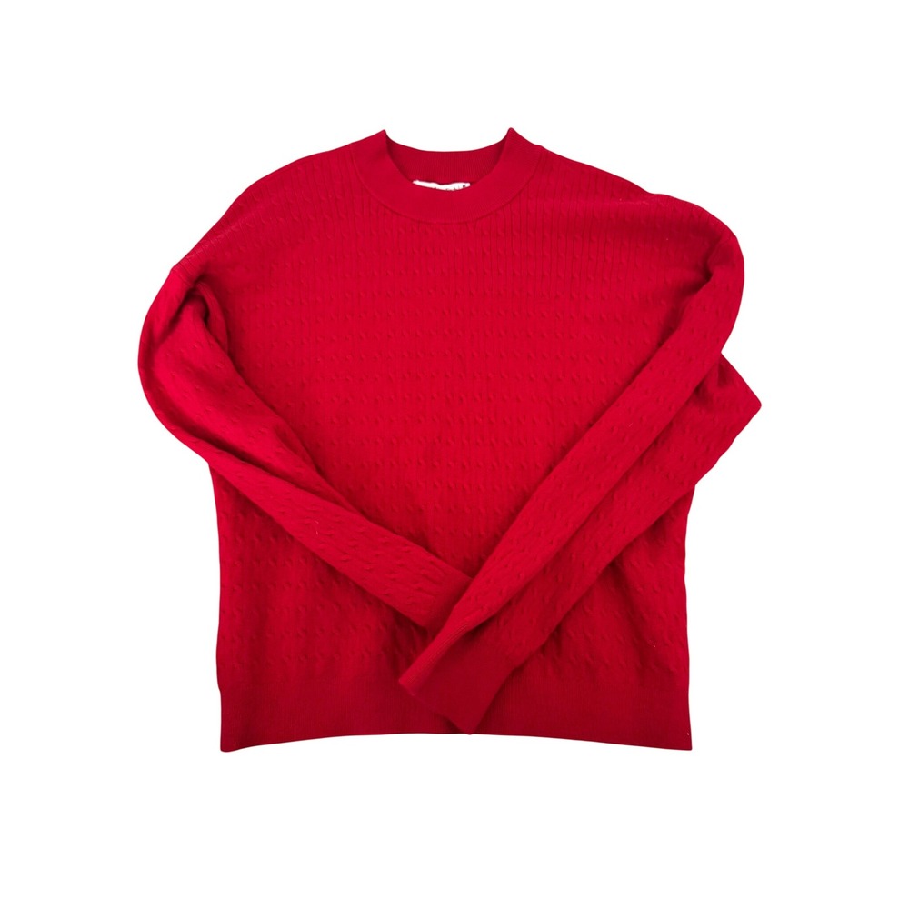 Abercrombie & Fitch Red Cable Knit Crewneck Sweater Womens Medium Pullover